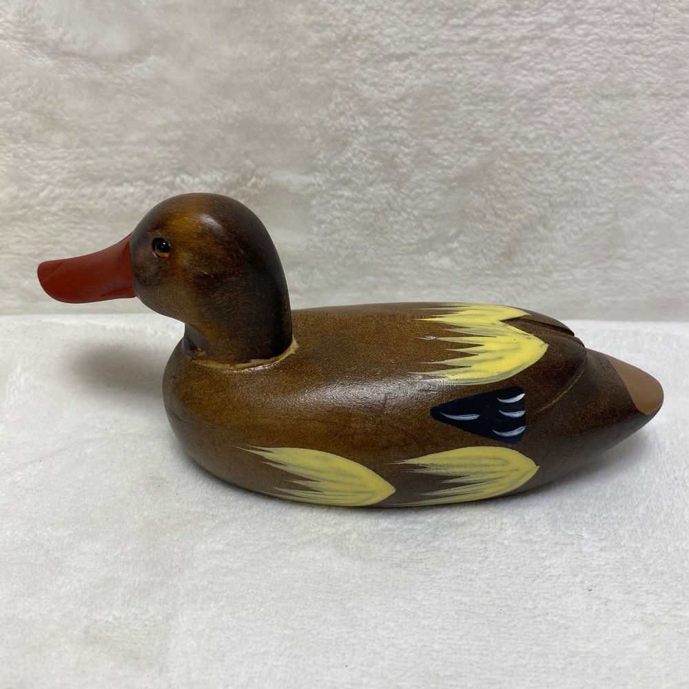 Wooden Duck Figurine‎ Hand Painted Rustic Farmhouse Decor Taiwan NOB